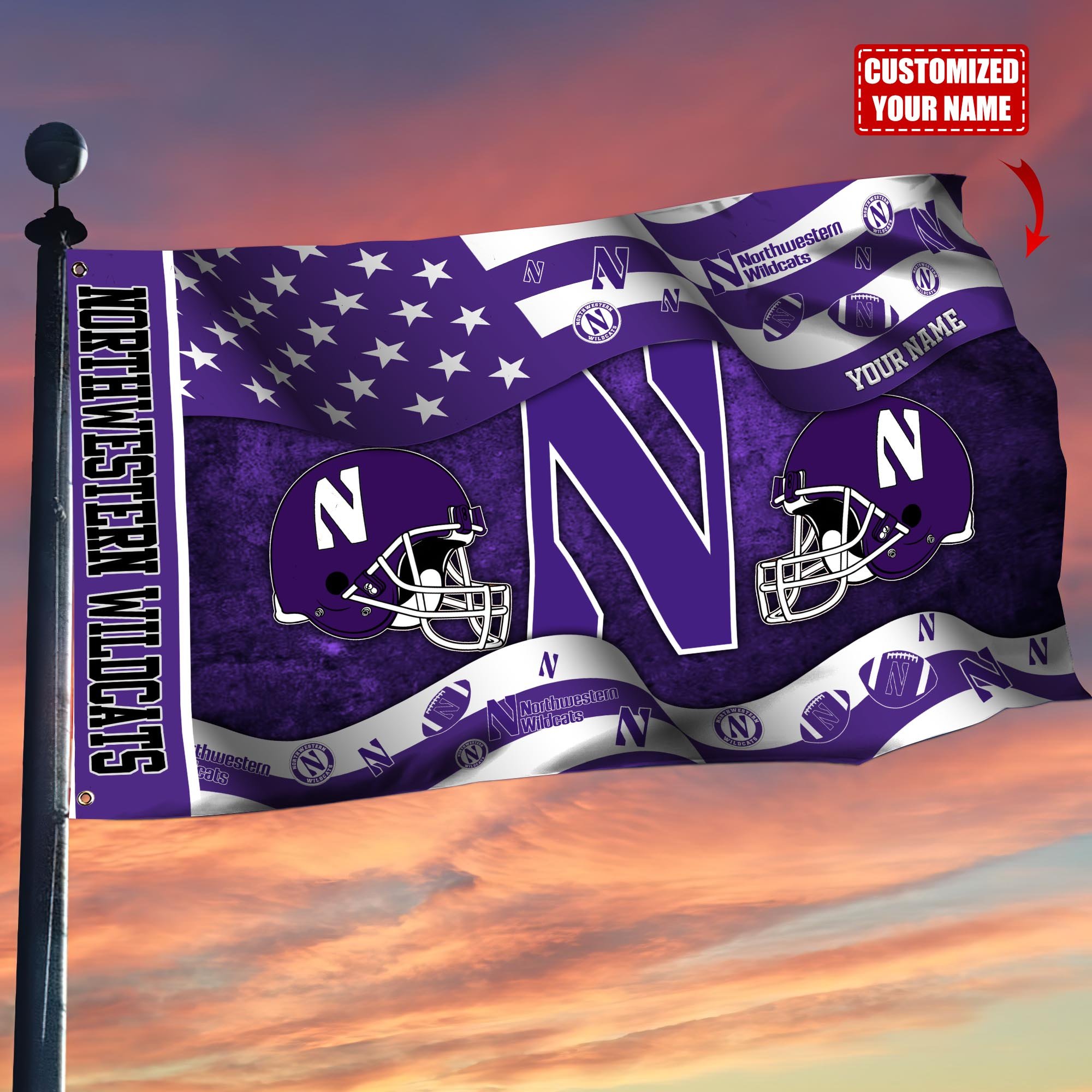 Northwestern Wildcats Custom Flag3x5ft, Let Your Flag Fly TT59114